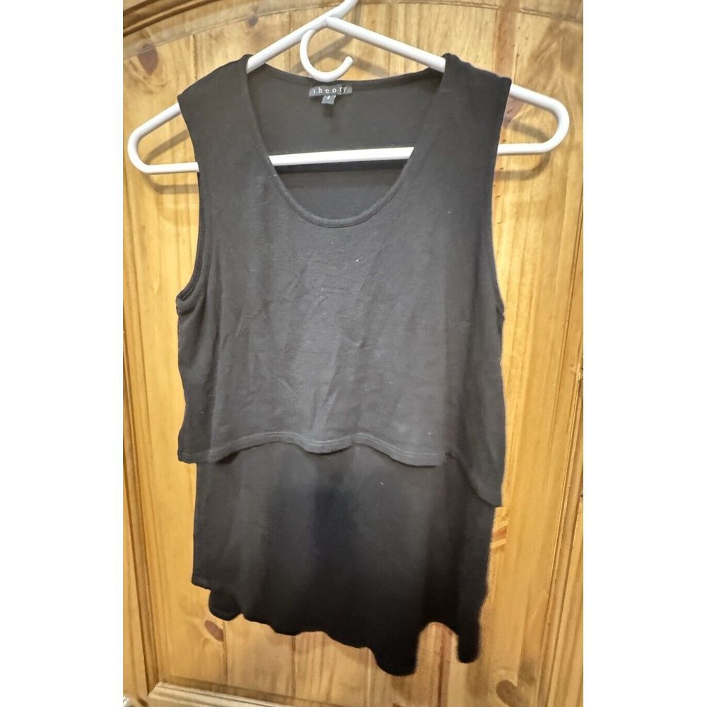 Theory Black Tiered‎ Overlay Sleeveless Top Blouse Size S